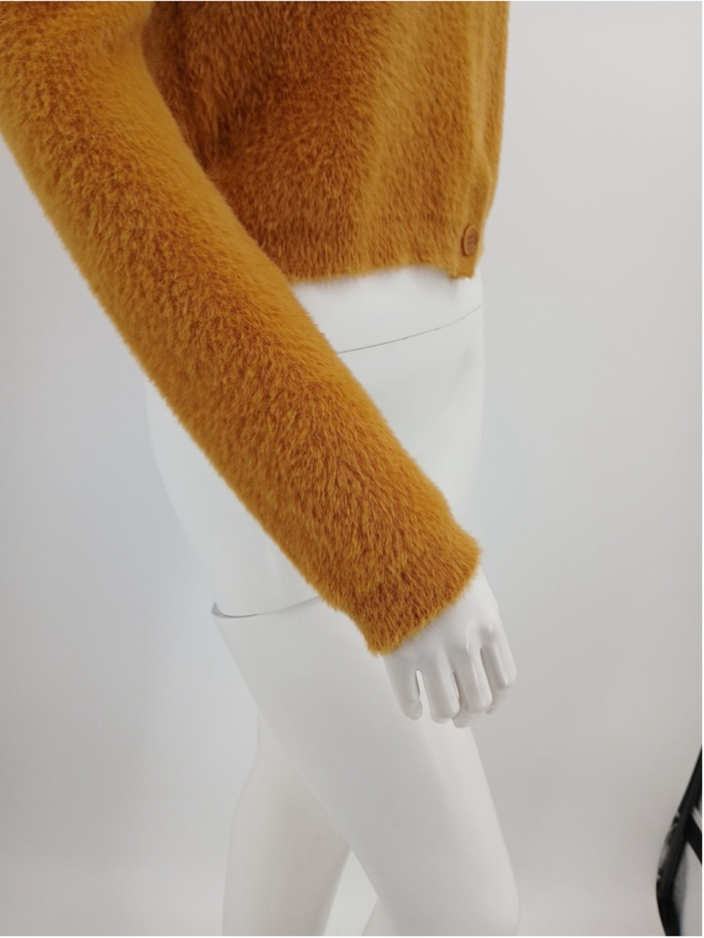 Rachel Zoe Mustard Yellow Fuzzy Cardigan Sweater Size XS Button Front Cropped - Picture 5 of 9